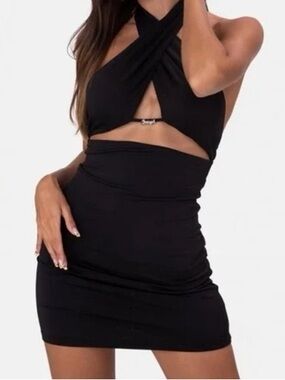 Adika Black Cutout Halter Mini Dress